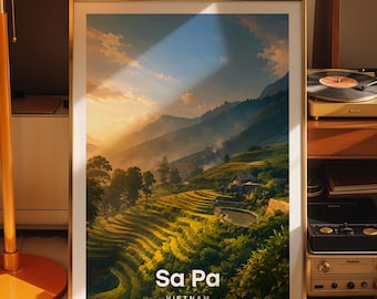 Sa Pa art print, Sa Pa cityscape poster, printed city art on photo paper