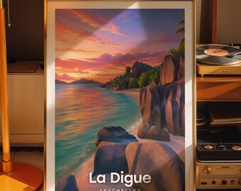La Digue art print, La Digue cityscape poster, printed city art on photo paper