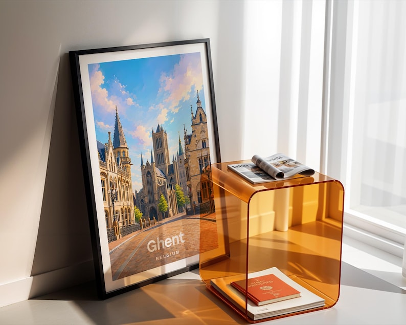 Paper Report On Table Ghent City Art Print, Ghent Belgium Cityscape Poster, Printed City Art ...
