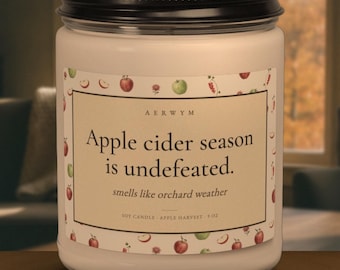Vela de sidra de manzana, regalo, la temporada de sidra de manzana es invencible, vela de temporada de sidra, vela divertida de otoño, sidra caliente, soja 255 g