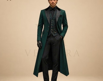 Emerald Green Victorian Tailcoat Suit Gothic Groom Suit Regency Wedding Tuxedo Steampunk Aristocrat Coat Custom Mens Formal Wear