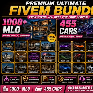 FiveM Server Bundle: 1000+ MLOs, 455 Custom Cars (QBCore/ESX)