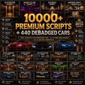 10000+ FiveM Scripts  440 Debadged Cars ESX QBCore (Digital Download)