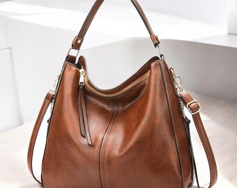 Bolso tote marrón de piel sintética – Bolso de hombro grande de estilo vintage para mujer – Bolso para uso diario
