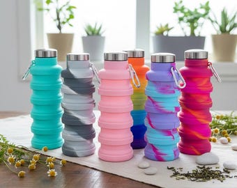 Gourde en silicone pliable réutilisable - Flacon de voyage écologique de 500 ml sans BPA avec bouchon en acier inoxydable