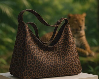 Sac à bandoulière léopard souple pour femme - Cabas rétro décontracté de grande capacité, sac à main en textile tendance café et kaki pour les voyages de tous les jours