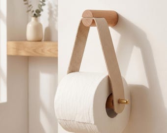 Porte-papier huilé - Organiseur de salle de bain mural en bois, cuir et laiton, décoration rustique minimaliste