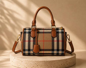 Bolso Boston a cuadros, bolso de hombro vintage a cuadros, bolso bandolera clásico para mujer.