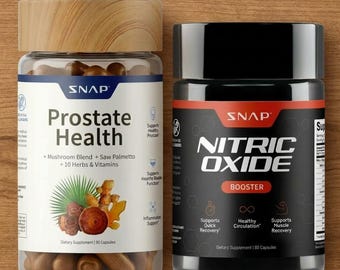 Snap Supplements Men's Supplement Bundle, Prostate & Nitric Oxide Capsules, 90 + 60 Vegetarian Capsules (1 Month Supply)Wellness