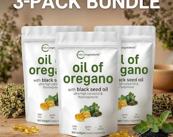 Oil of Oregano Black Seed Oil Capsules 3 Pack - 300 Softgels - Immune Support - Natural Supplement Bundle