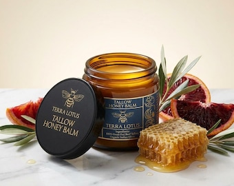 Grass Fed Tallow Balm with Raw Honey | Organic Face Moisturizer for Eczema Sensitive Skin | Natural Anti Aging Cream | Clean Beauty Skincare