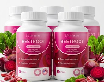 5 Bottles Rosabella Organic Beet Root Capsules(180 count) - Circulation and Vitality Support, Detox, Immunity Natural Dietary Supplement