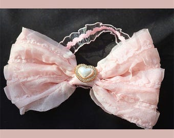 Chouchou van pastelkleurig chiffonhaar, hartparelstrik paardenstaarthouder, schattige kawaii-haarelastiekje, fairycore-haaraccessoire