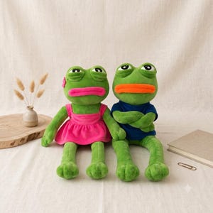 Grumpy Frog Plush Stuffed Animal, Sad Meme Frog Doll Gift.