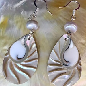 Pendientes de concha marina con núcleo de nautilus y lágrima
