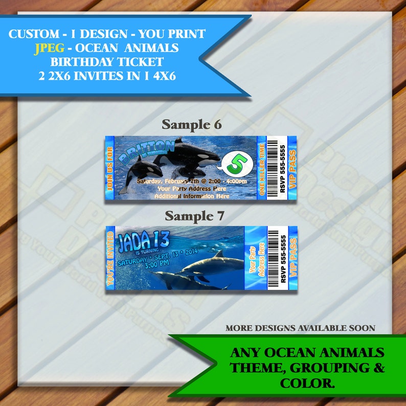Ocean Wildlife Ticket Invites Shark Invites Dolphins - Etsy