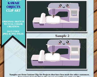 Kawaii Clip Art, Clip Art Characters, JPEGs and PNGs, Create a Character for Clip Art,  Commercial or Personal Use, Sewing Machine