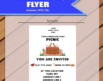 Custom - Picnic Flyer, Picnic Fundraiser, Fundraiser Flyer, Panier de pique-nique, Spring Flyer, Spring Event Flyer, Picnic Flyer,JPEG You Print