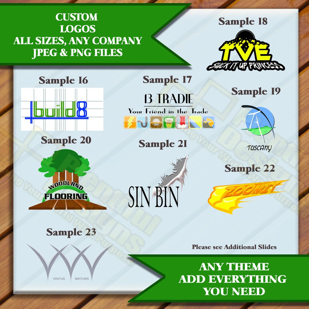 Custom Logos - Any Size - Multiple Samples, JPEG and PNG Files Included ...