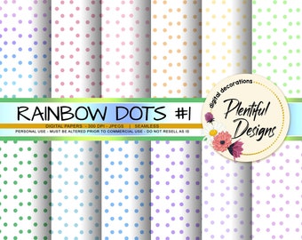 Rainbow Dots On White 1 Digital Paper - Seamless  - jpegs, You Print