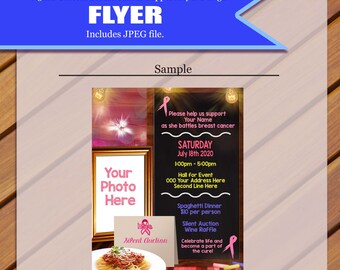 Custom - Breast Cancer Flyer, Breast Cancer, Cancer Flyer, Pink Event Flyer, Silent Auction, Spaghetti Dinner, JPEG You Print