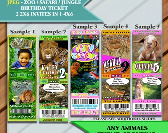 Zoo or Safari or Farm Wildlife ThemedTicket Invitations/ Childrens Birthday Invites/Any Animal Theme/Please Choose 1, JPEG or PDF /You Print
