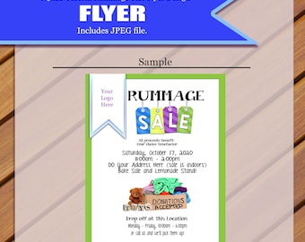 Custom - Vente de rummage, Dépliant de vente de rummage, vente de cour, vente de garage, dépliant de vente de cour, dépliant de vente de garage, signe, collecte de fonds,JPEG vous imprimez