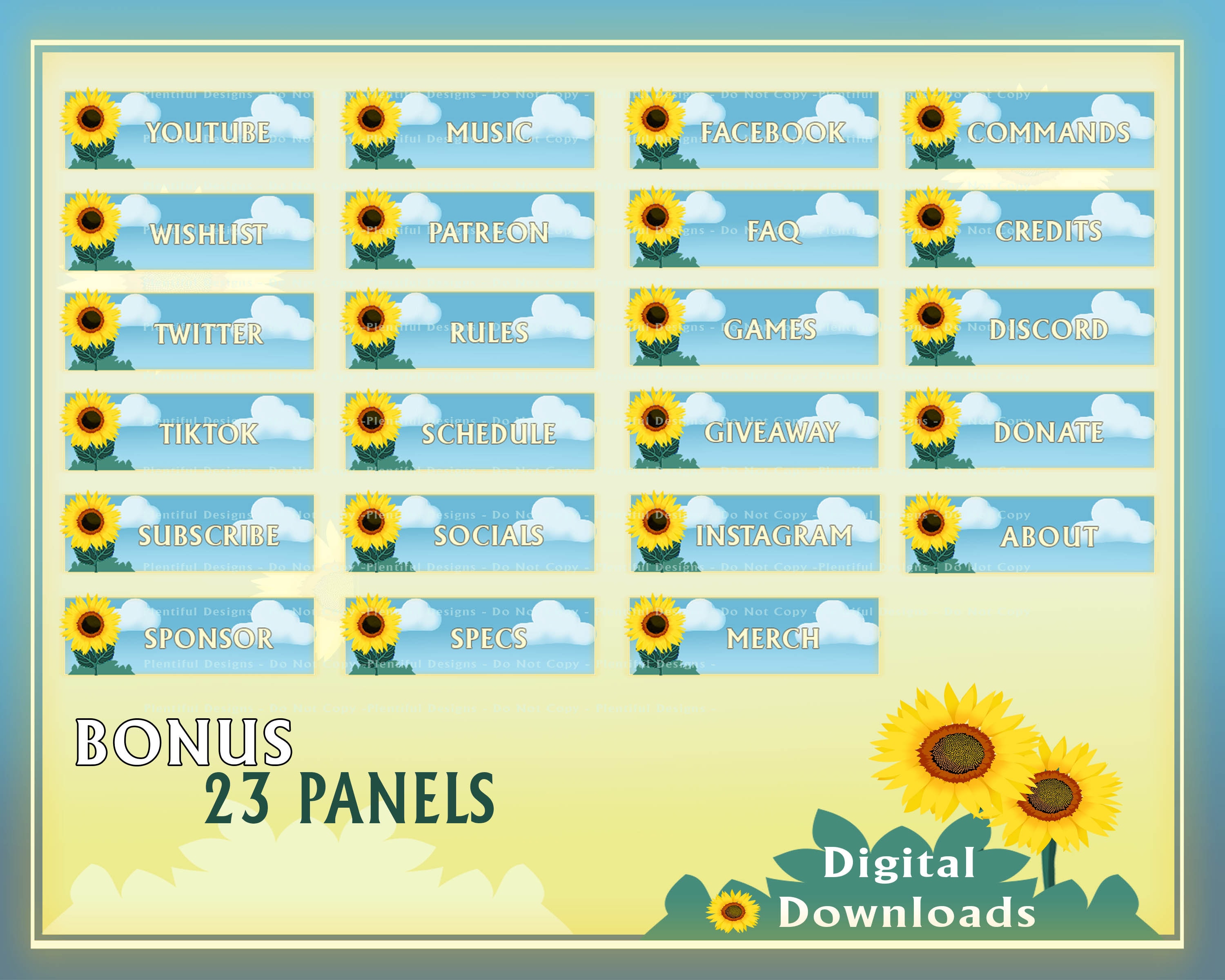 Sunflower Stream Pack, Animated Webcam, Twitch Panels, Twitch Alert ...