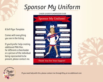 8.5x11 Sponsor My Uniform - Cheerleader Flyer Template - Template through Templett only | Listing includes what is shown