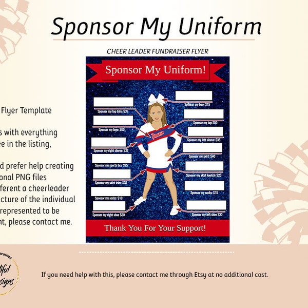 8.5x11 Sponsor My Uniform - Cheerleader Flyer Template - Template through Templett only | Listing includes what is shown