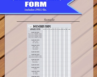 Custom - Inventory Form, Form, Size count  Form, Order Form, Simple Form, JPEG You Print