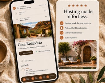 Airbnb välkomstbok personlig | Anpassad digital gästguide + QR-kort | Manual för semesterbostäder för Airbnb- och VRBO-värdar