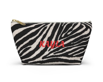 Neceser personalizado con estampado de cebra / Estuche cosmético con nombre personalizado / Regalo personalizado para ella