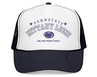 Spersonalizowana czapka baseballowa typu trucker z motywem futbolu uniwersyteckiego, spersonalizowana czapka z okazji dnia meczowego, czapka z daszkiem z pianki vintage z motywem uniwersyteckim, Penn State, UMichigan, Alabama