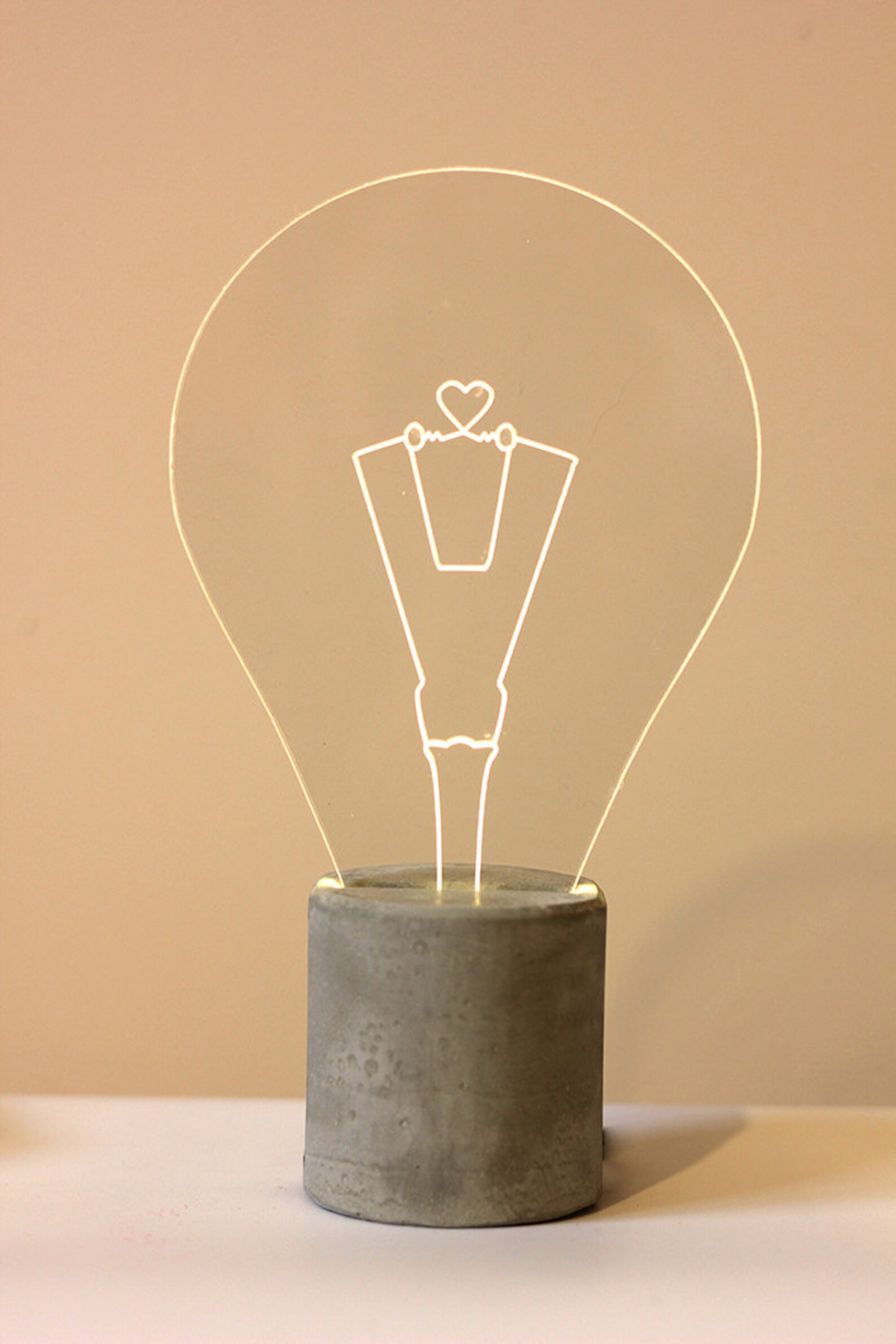 Heart engraved concrete lamp Valentine's Gift for her Etsy