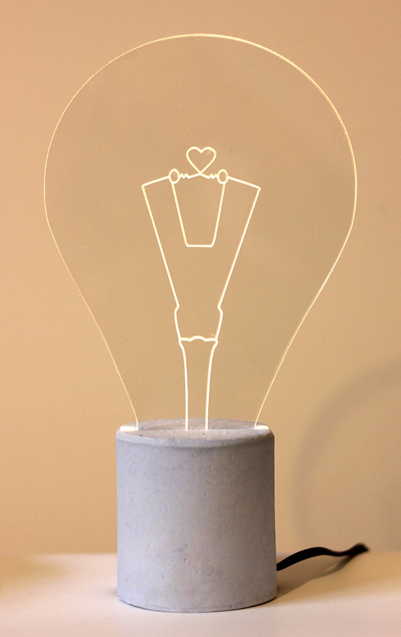 Heart shaped exposed bulb Lamp with light blue concrete base Etsy