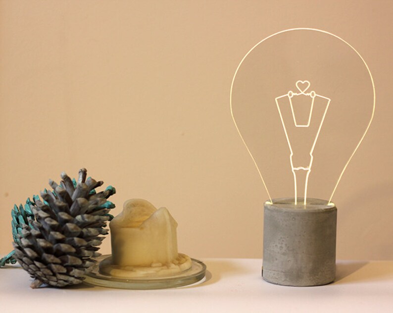 Heart engraved concrete lamp Valentine's Gift for her Etsy