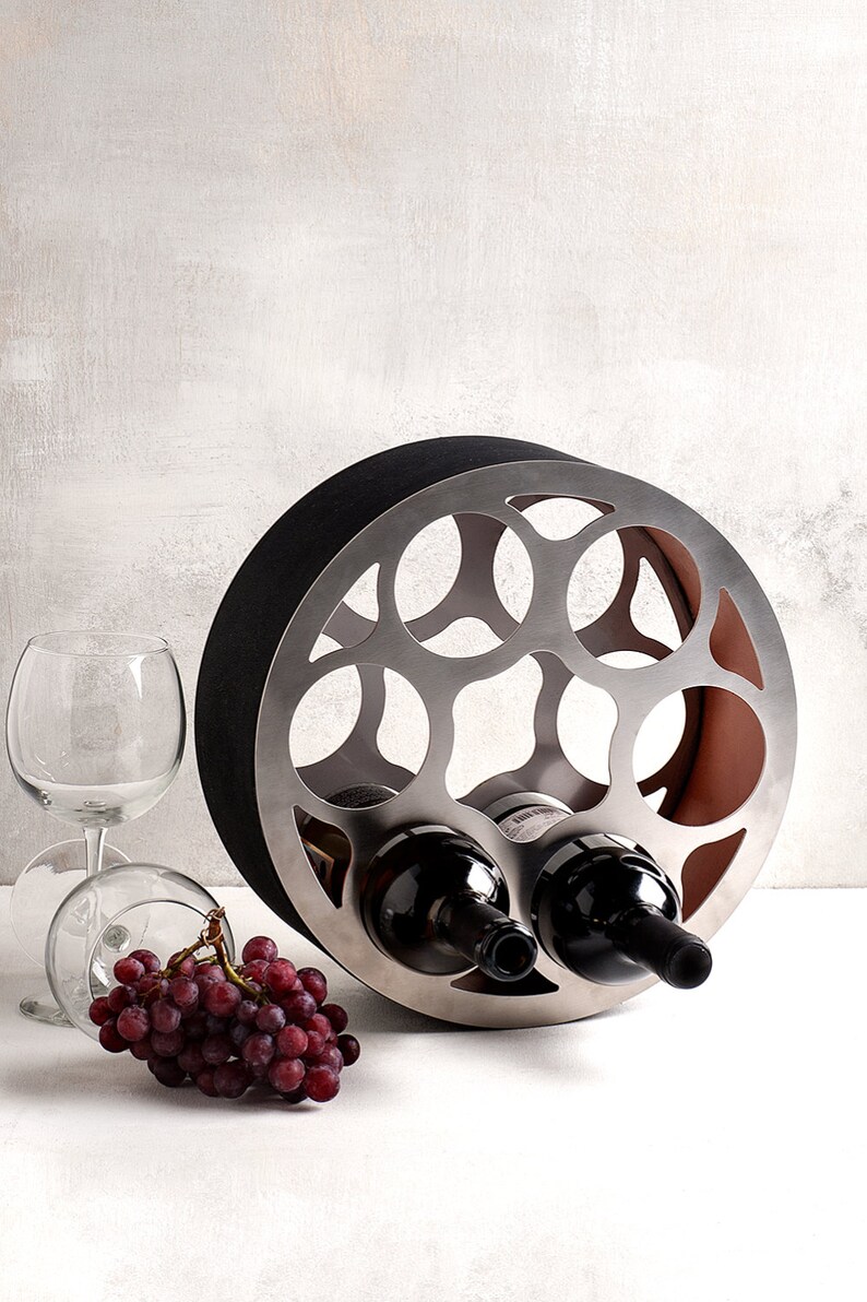 Modern wine rack wheel / stainless steel wine bottle holder Etsy
