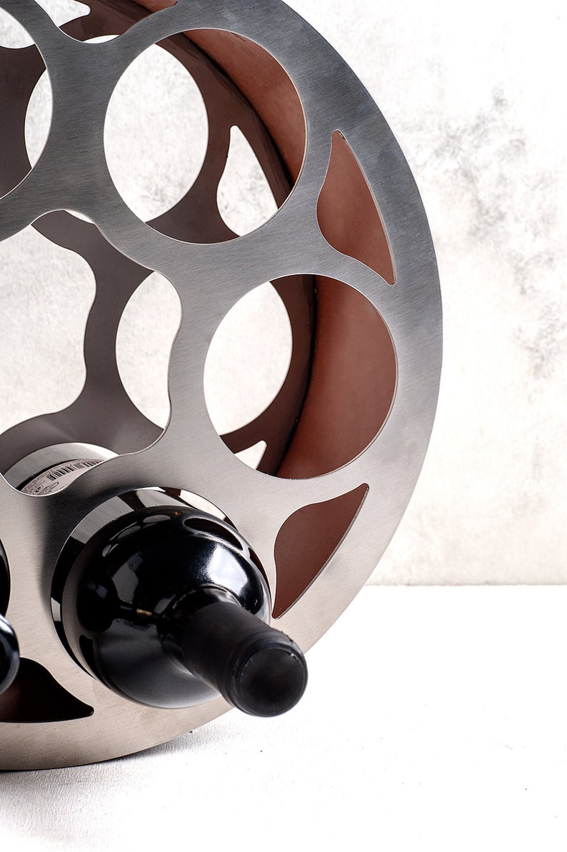 Modern wine rack wheel / stainless steel wine bottle holder Etsy