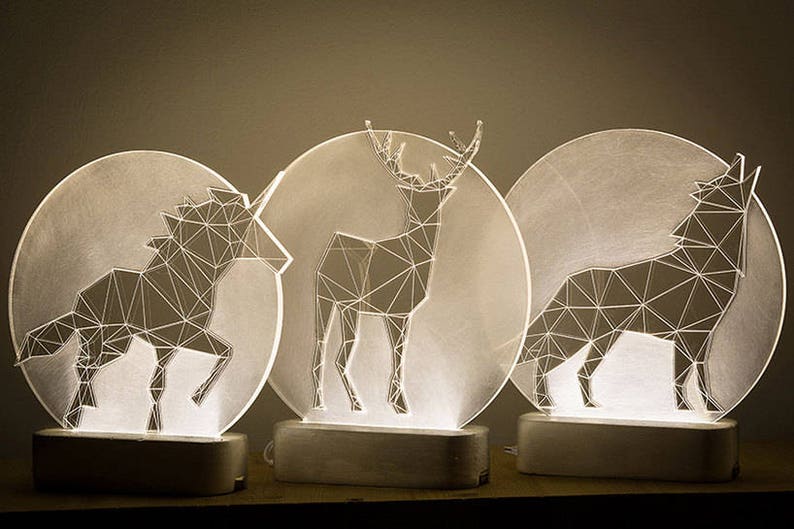 Full Moon Lamp Modern Night Light Deer Wolf Image 0