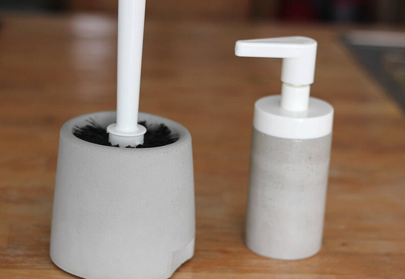 Bathroom Set Soap Dispenser Toilet Brush Decor Holder Concrete Accessories Cleaner