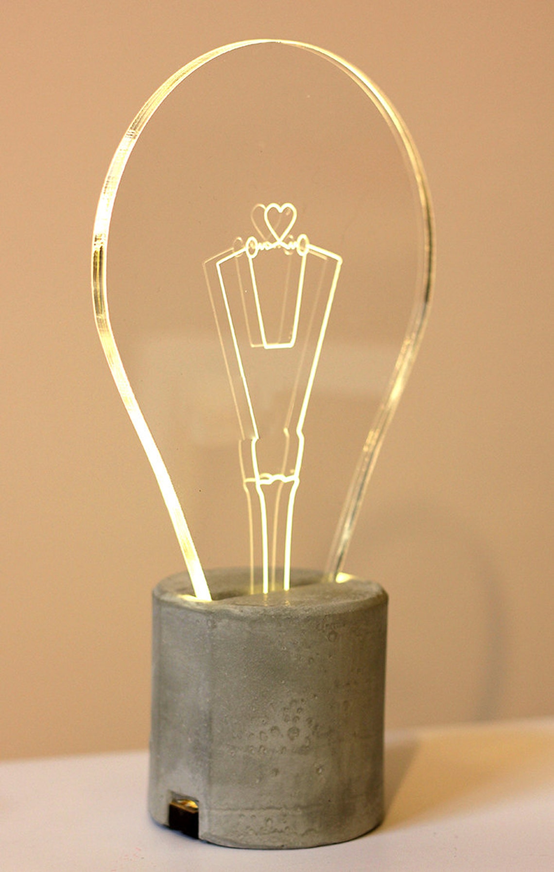 Heart engraved concrete lamp Valentine's Gift for her Etsy