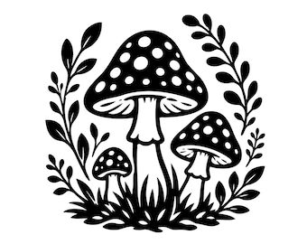 Archivo de corte SVG de seta, ilustración en blanco y negro (uso comercial)