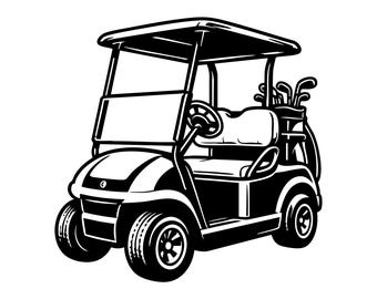 Ilustración de carrito de golf en formato SVG, archivo de corte de arte lineal (uso comercial).