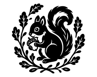 Archivo SVG de ardilla, ilustración en blanco y negro de ardilla (uso comercial)