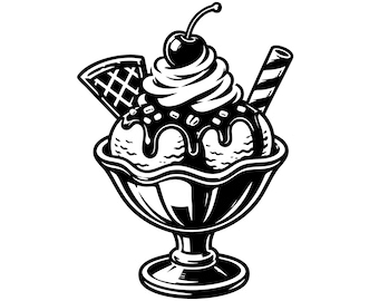 Diseño SVG de helado para domingo, archivo de corte de helado, arte lineal (uso comercial)
