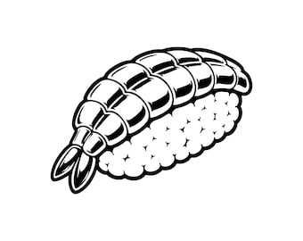 Ebi nigiri sushi SVG, archivo de corte artístico – ilustración de sushi (uso comercial, descarga instantánea)