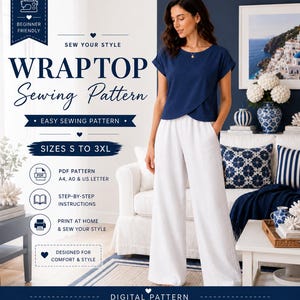 Wrap Top Sewing Pattern | Women's Easy PDF Sizes S-3XL (Digital Download)