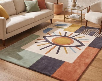 Abstract Evil Eye Geometric Area Rug | Hand-Tufted Mid-Century Modern Boho Decor
