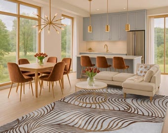 Handgetuft wollen abstract botanisch vloerkleed, neutraal beige eigentijds tapijt